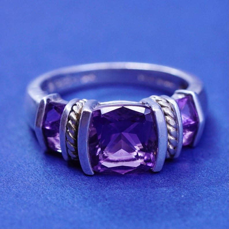 stamped 925 14K vintage 14K gold cable with Sterling 925 silver handmade ring and amethyst Size 6.25