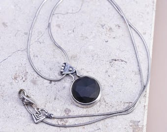 16” 1mm, vintage Silpada sterling silver 925 snake chain necklace with wood pendant, stamped 925 Silpada