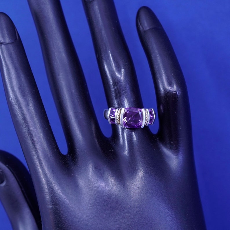 stamped 925 14K vintage 14K gold cable with Sterling 925 silver handmade ring and amethyst Size 6.25