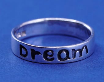 sz 7, vtg Sterling silver handmade ring, 925 inspirational band embossed “dream