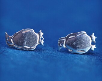 Sterling silver handmade textured penguin bird earrings, modern 925 studs