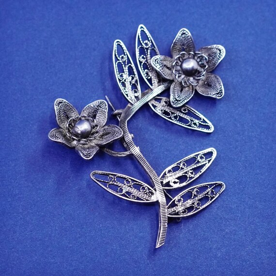 Vintage Sterling Silver Handmade Brooch, 925 Filigree Flower