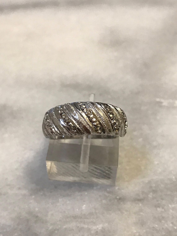 sz 7, vtg Sterling silver handmade ring, solid 925 silver band with marcasite