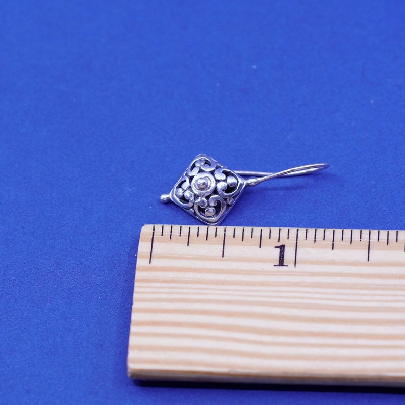 stamped 925 ATI 925 filigree Bali diamond drop Vintage sterling silver handmade earrings