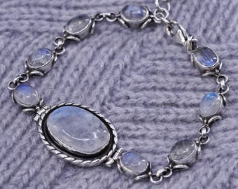 Vintage 835 Silver Moonstone Link Bracelet – 1980s Modern Design