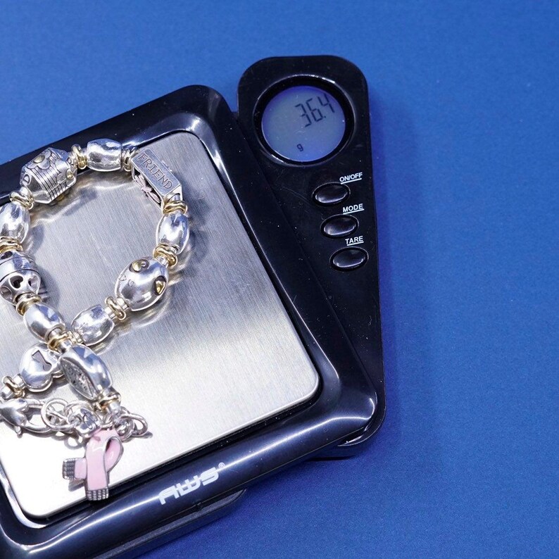 6.25+1”, vtg Brighton B Silver Tone bracelet, with heart charm “sister, mother image 6