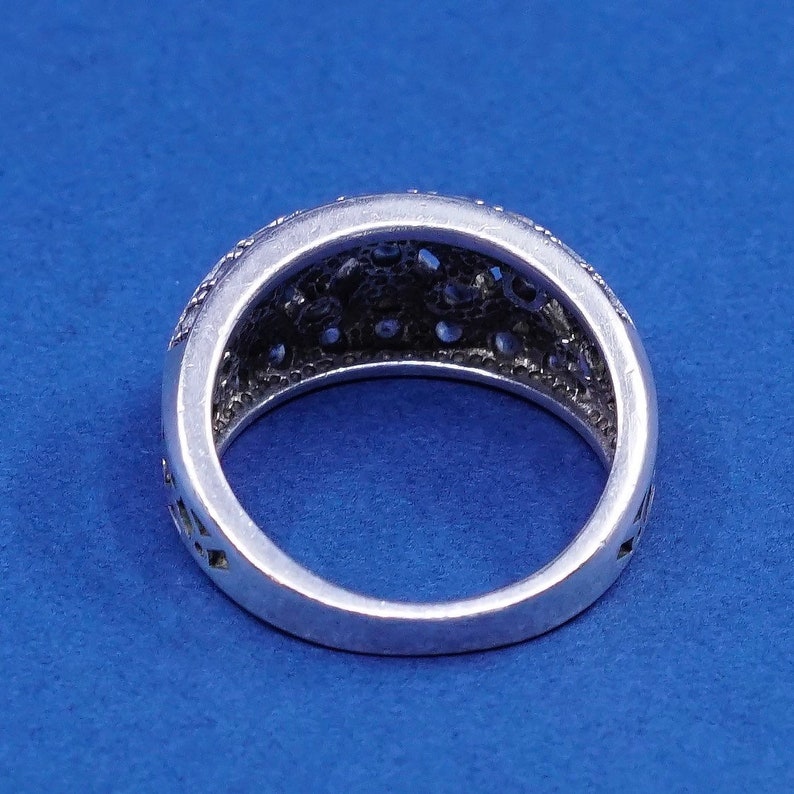 stamped 925 KL solid 925 silver with sapphire and crystal inlay sterling silver ring Size 6.25 510045 vintage