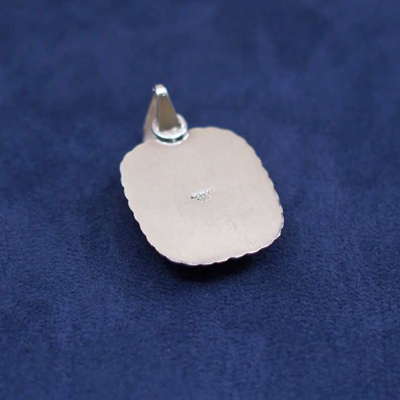 solid 925 silver square pendant with pink mother of pearl inlay details Sterling silver handmade pendant Vintage 520320 stamped 925 mex