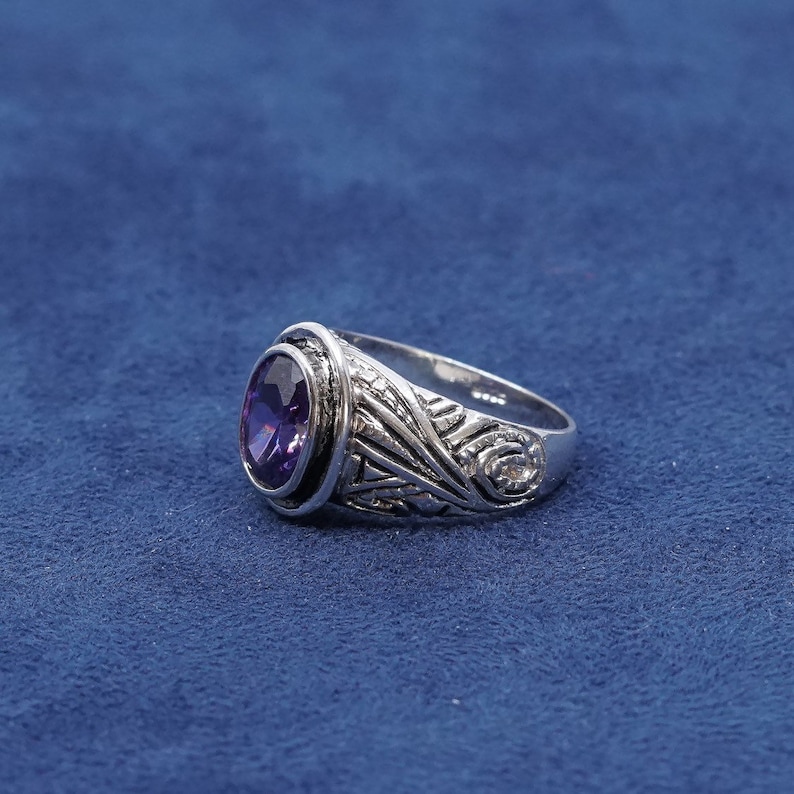 Sterling silver handmade ring 510305 vintage stamped 925 Size 8.25 solid 925 silver with amethyst ring