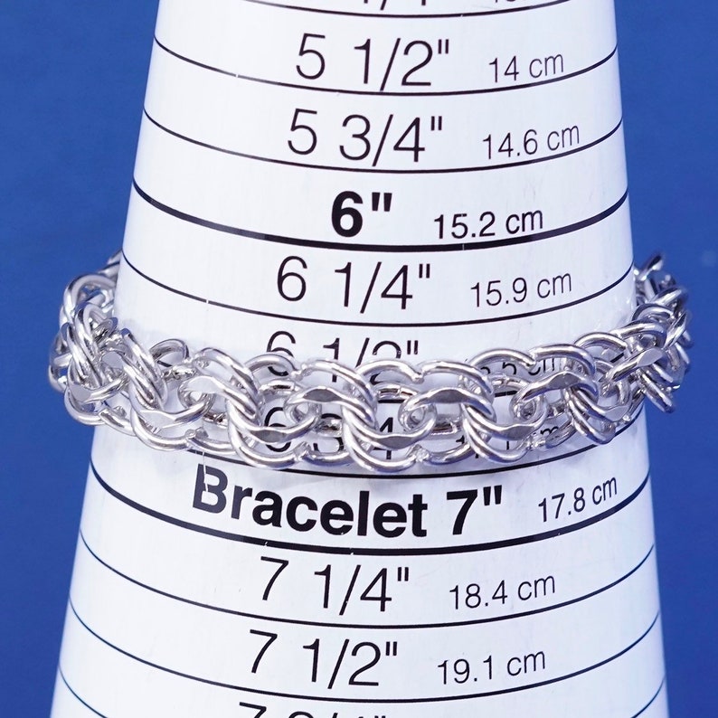 530151 12mm Sterling silver handmade charm bracelet solid 925 silver double curb link chain vintage stamped sterling 6.75