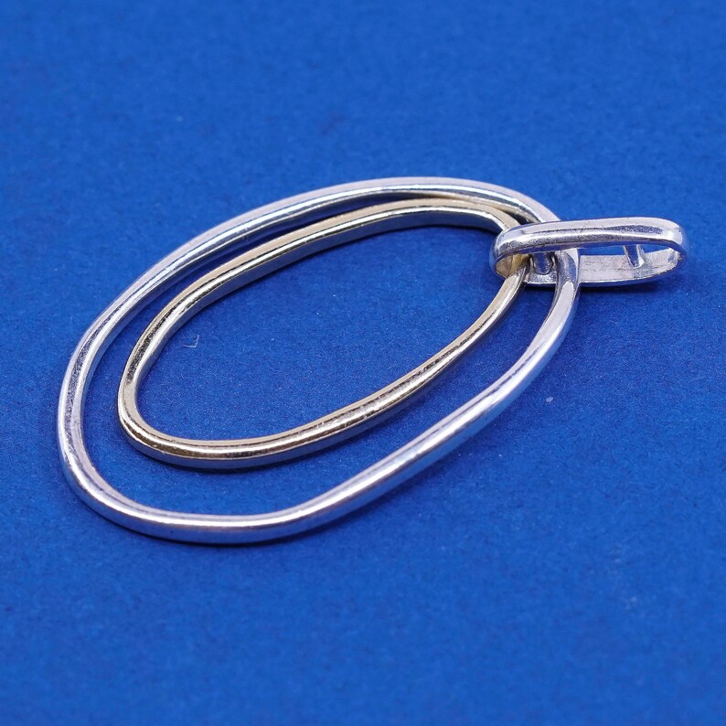 925 double circle pendant stamped 925 vintage two tone Sterling silver handmade pendant