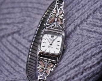 6.5”, Black Hills Gold Diamond Quartz Watch CCO Sterling 12k Gold Band Bracelet