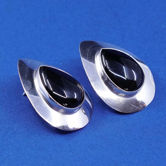 Black Onyx Inlay Teardrop Shape Sterling Silver Earrings Black Onyx Inlay Teardrop Shape Sterling Silver Earrings