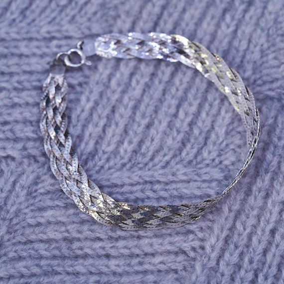 7", 8mm, vintage Sterling silver bracelet, textur… - image 6