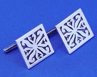 Vintage sterling silver Handmade cufflink, antique Mexico square 925 cuff links