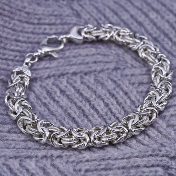 7.5", 10mm, vintage Italian Milor Sterling silver men's bracelet, textured 925 Byzantine, birdcage chain with toggle closure, stamped 925 It
