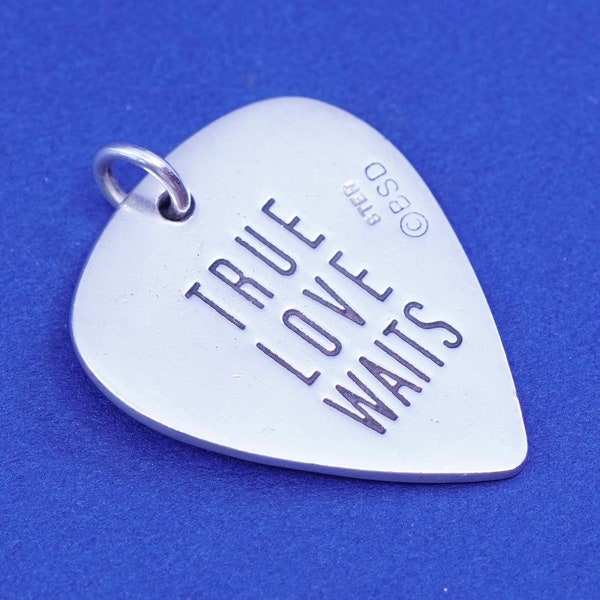 Vintage Sterling silver handmade pendant, 925 heart embossed “true love waits”, stamped 925 BSD