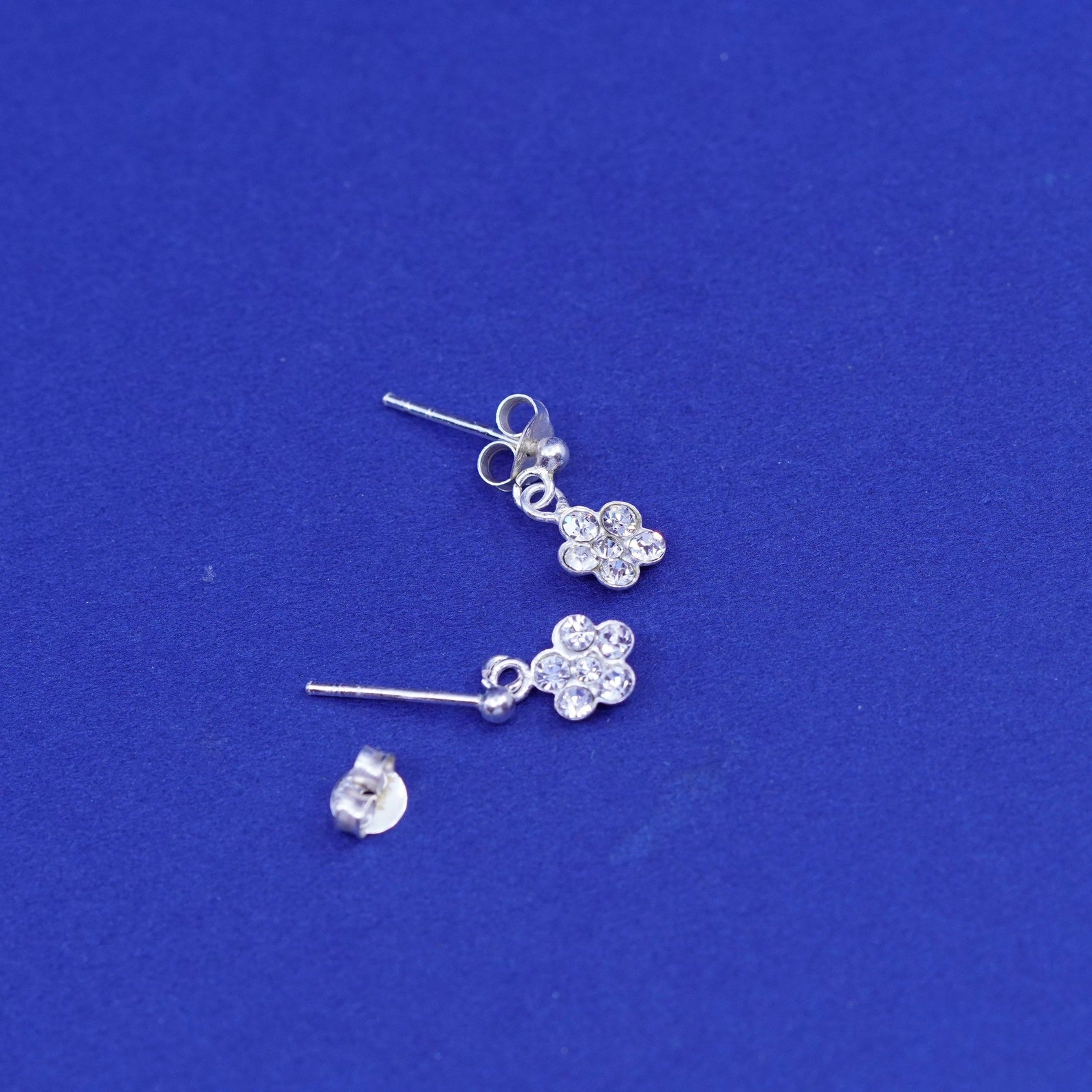 Sterling Silver Handmade Earrings 925 Flower Drops With Cz Etsy UK