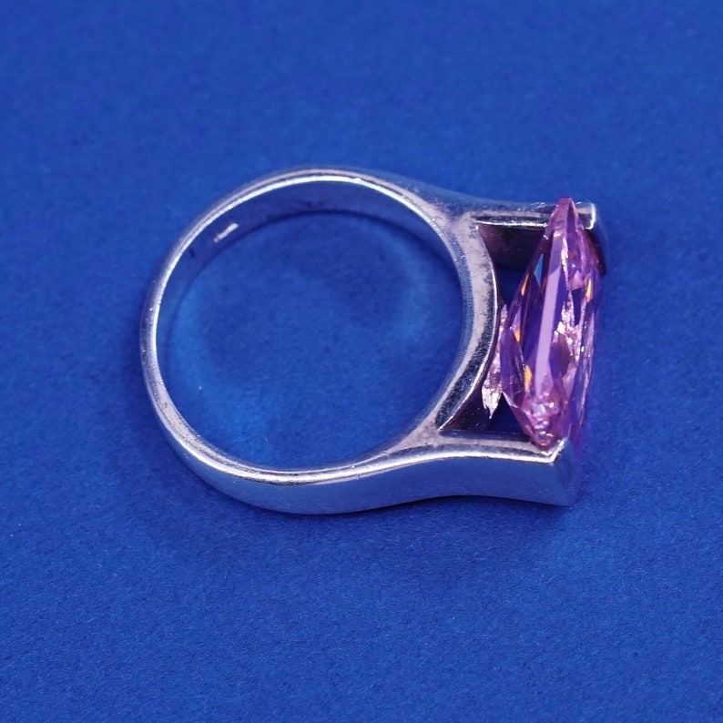 solid 925 silver with pink crystal vintage Sterling silver handmade statement ring 510659 minimalist stamped 925 Size 7 simplistic