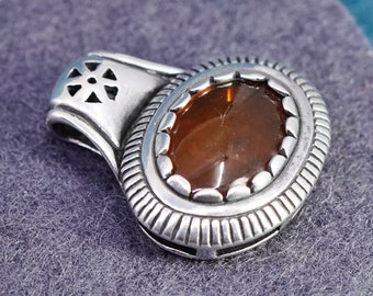 Vintage sterling silver handmade pendant, 925 amber and cable around, Stamped 925