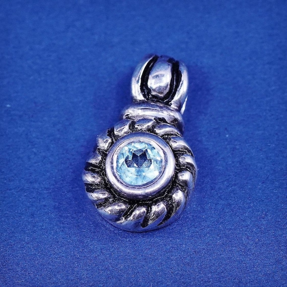 vtg sterling silver handmade pendant, 925 w/ blue topaz stone