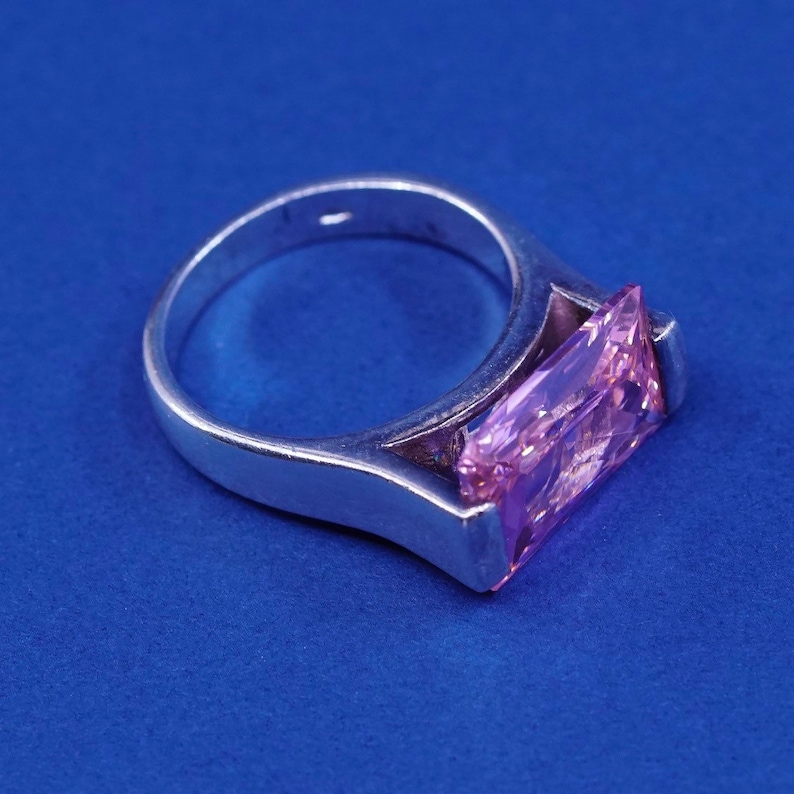 solid 925 silver with pink crystal vintage Sterling silver handmade statement ring 510659 minimalist stamped 925 Size 7 simplistic