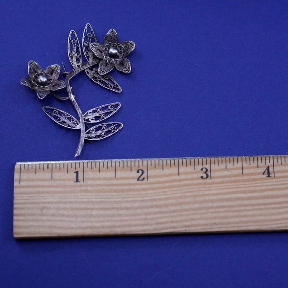 Vintage Sterling Silver Handmade Brooch, 925 Filigree Flower