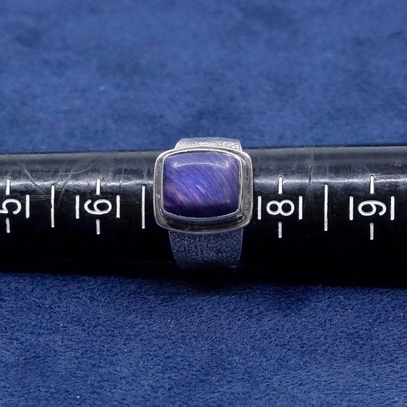 Sterling silver handmade ring solid 925 silver with purple agate and wave details vintage Size 7 510352 stamped sterling OTTO