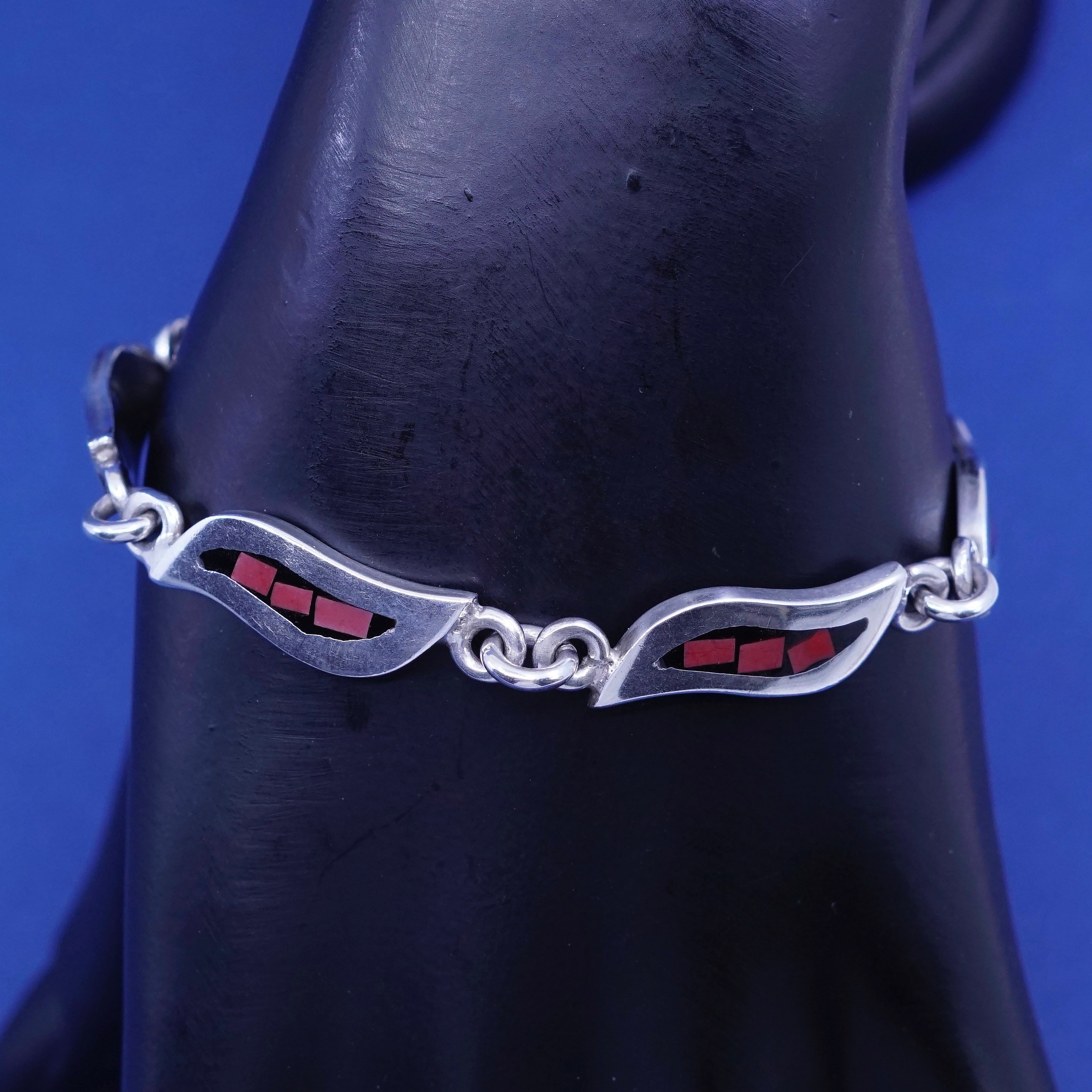 7”, Vintage Mexico Sterling Silver Handmade Bracelet, 925 7”, Vintage Mexico Sterling Silver Handmade Bracelet, 925