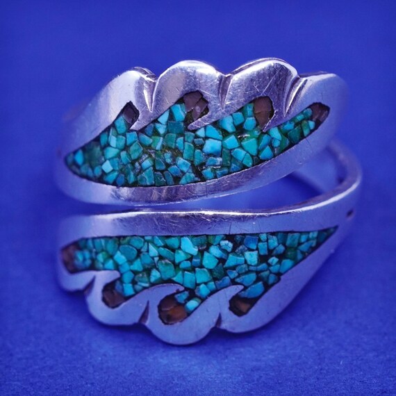 Rare Adjustable Inlay Vintage Native American Navajo Turquoise Sterling Silver Ring Rare Adjustable Inlay Vintage Native American Navajo Turquoise Sterling Silver Ring