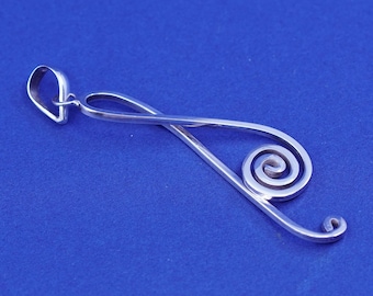Vintage sterling silver handmade pendant, 925 whirly, swirl music note, stamped 925
