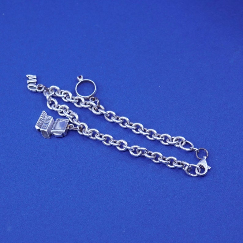 vintage Viking Sterling silver handmade bracelet 5mm 7\u201d 925 bold circle chain with engagement ring computer MO charms stamped 925