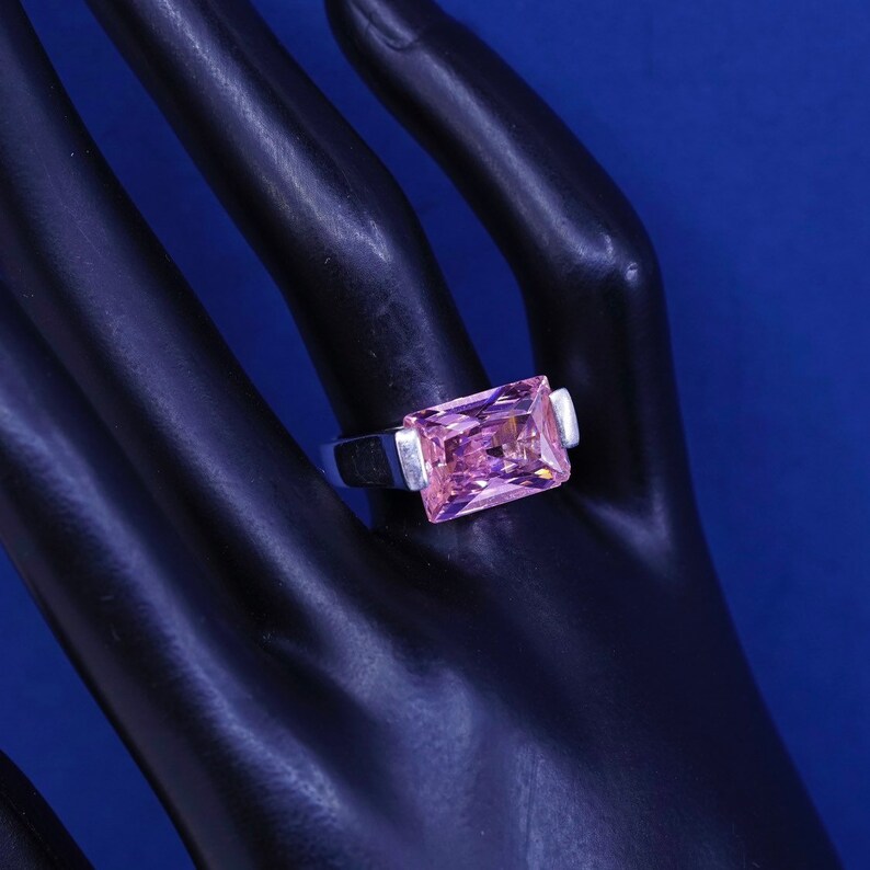 solid 925 silver with pink crystal vintage Sterling silver handmade statement ring 510659 minimalist stamped 925 Size 7 simplistic