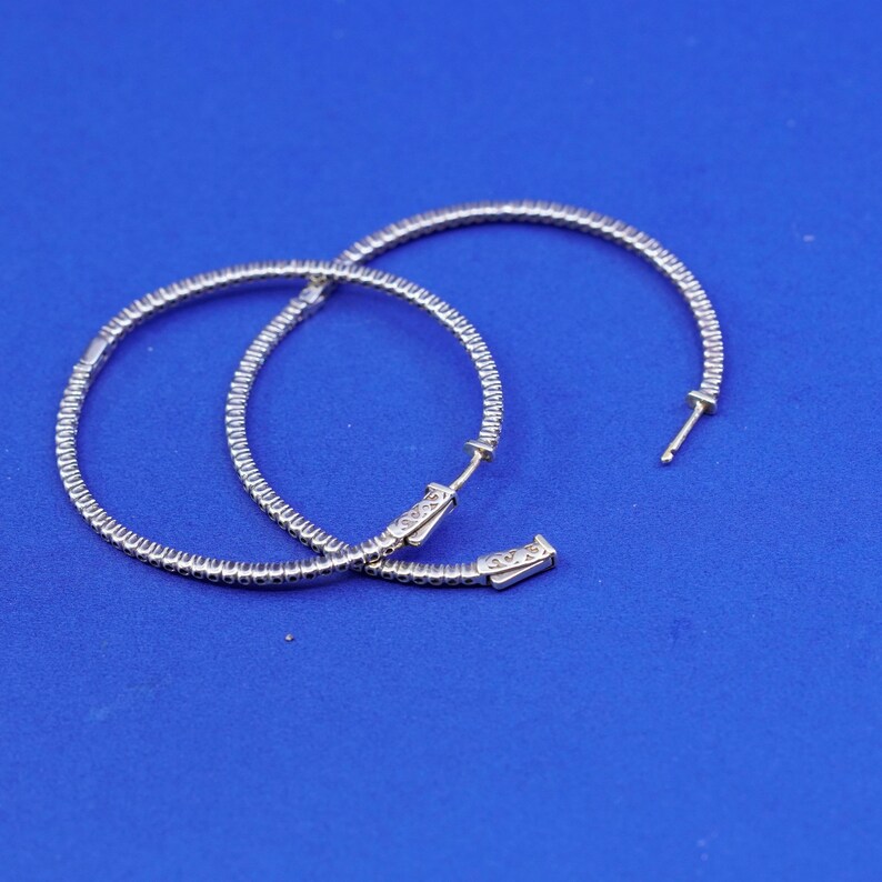 925 hoops stamped 925 Vintage vermeil gold filled Sterling silver handmade earrings 1.75\u201d huggie with Cz