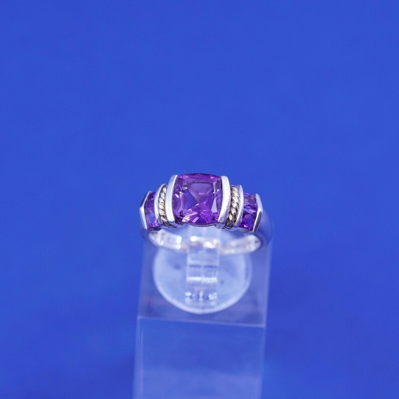 stamped 925 14K vintage 14K gold cable with Sterling 925 silver handmade ring and amethyst Size 6.25