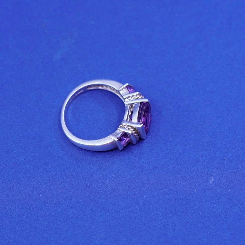 stamped 925 14K vintage 14K gold cable with Sterling 925 silver handmade ring and amethyst Size 6.25
