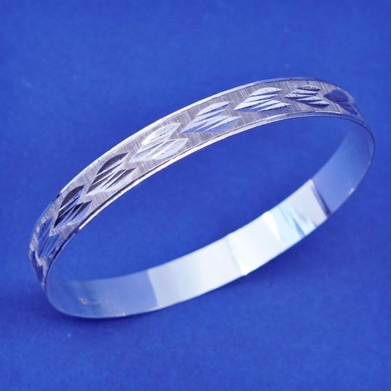 7.25”, vintage silver tone handmade bracelet, tex… - image 1