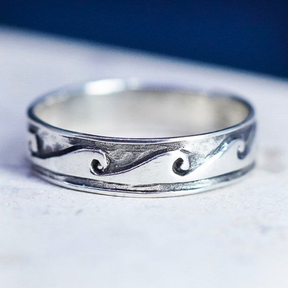 Size 6.75, Vintage Sterling Silver Handmade Wavy Wave Ring, 925 Band With Wave Embossed, Stamped 925 - Etsy Size 6.75, Vintage Sterling Silver Handmade Wavy Wave Ring, 925 Band With Wave Embossed, Stamped 925 - Etsy