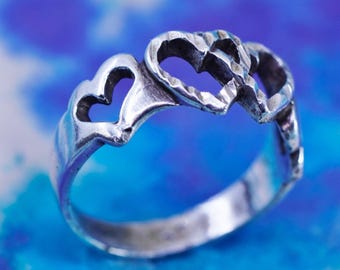 Size 7.5, vintage sterling silver handmade ring, 925 stackable heart band