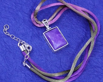 18+2”, vintage Sterling silver 925 handmade necklace, silk chain with amethyst pendant, stamped 925