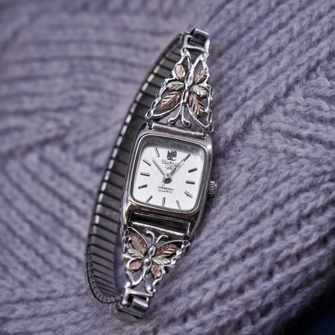 6.5 Black Hills Gold Diamond Quartz Watch CCO Sterling 12k Gold Band Womens Vintage Stamped 12K CCO 925 Etsy