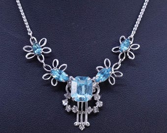 16", vintage white gold GF necklace with blue Rhinestone