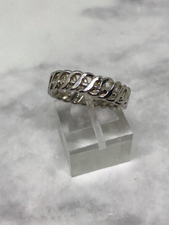 sz 7.5, vtg sterling silver handmade ring, 925 wave band