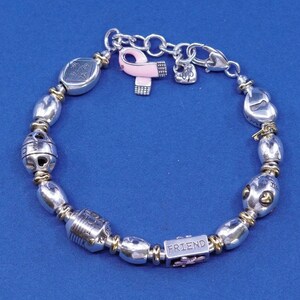 6.25+1”, vtg Brighton B Silver Tone bracelet, with heart charm “sister, mother image 2