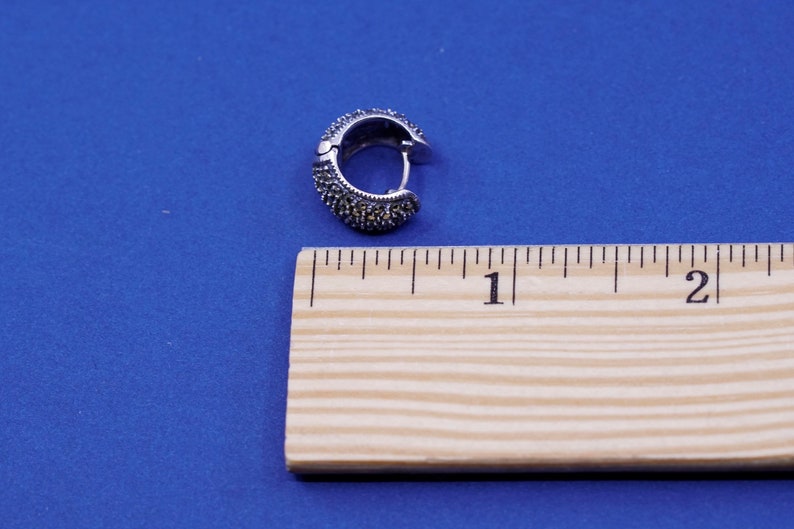 Stamped 925 JJ 0.5\u201d huggie 925 hoops with marcasite vintage Judith Jack Sterling silver handmade earrings