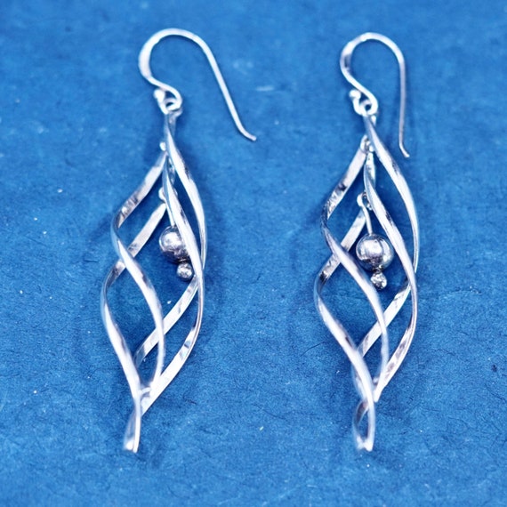 Vintage sterling silver handmade earrings, 925 tw… - image 1