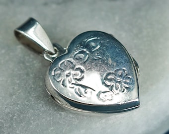Vintage Sterling silver handmade pendant, 925 heart photo locket, stamped 925