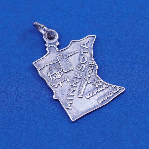 Vintage putten sterling zilveren handgemaakte hanger, 925 Minnesota staat tag charme, gestempeld sterling