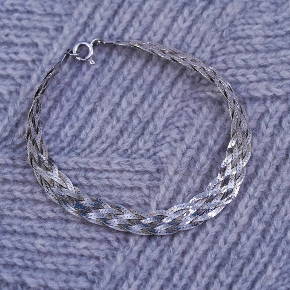 7", 8mm, vintage Sterling silver bracelet, textur… - image 3