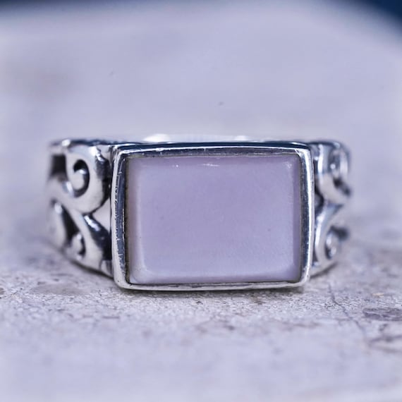 Size 6, Vintage Sterling 925 Silver Handmade Ring With Mother of
